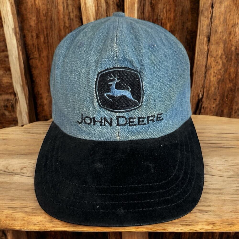 Vintage John Deere Tractors Denim Strapback Hat Cap Farm Plan Suede Brim